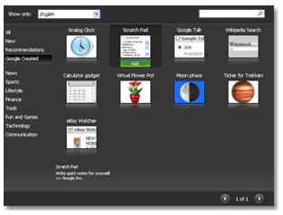 Google Add Gadgets Interface
