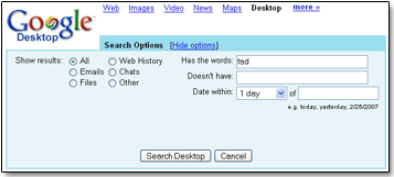 Google Desktop Advanced Search