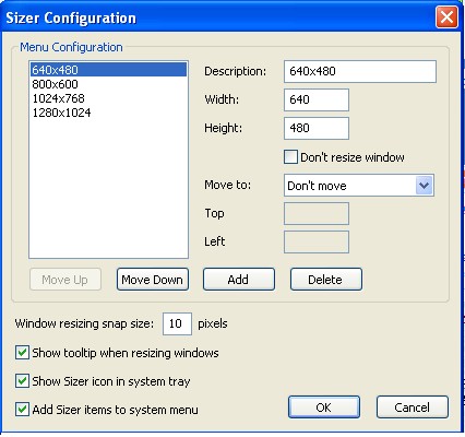 Sizer Configuration Options